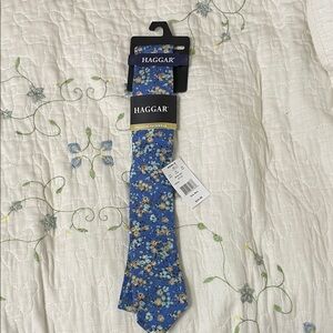100% Linen Blue Floral Patterned men’s skinny Tie Necktie